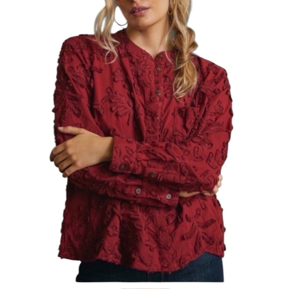 Pilcro red A line Blouse with texture Mandarin Collar size small